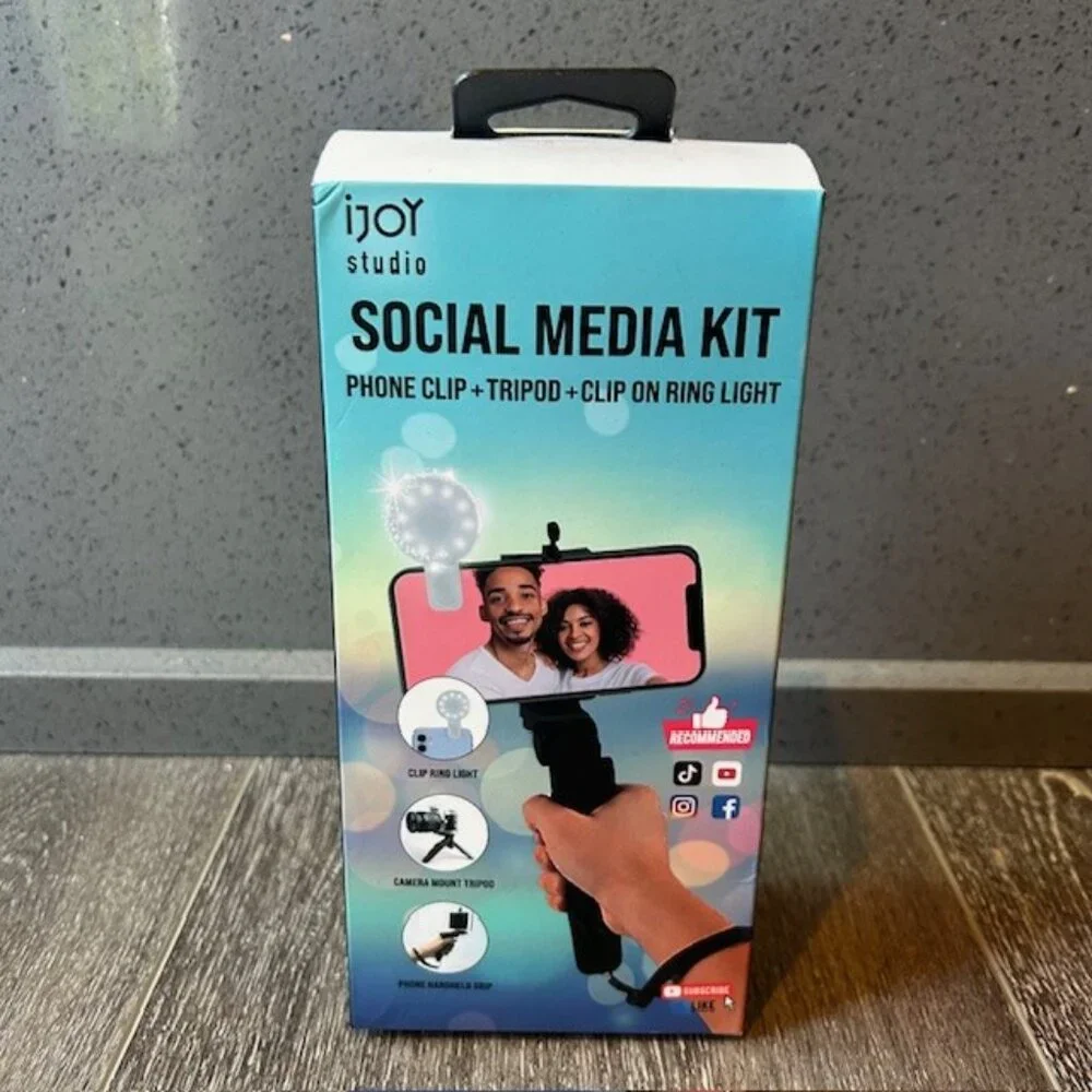 iJOY Social Media Kit Phone Clip, Tripod, & Clip On Ring Light NEW IN OPEN BOX